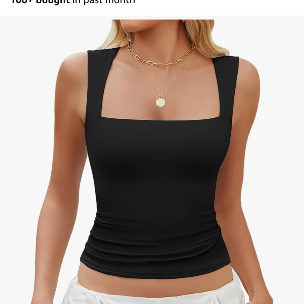 Black Square Neck Sleeveless Top